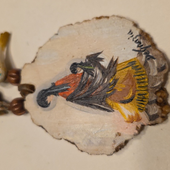 Vintage 1970s Ettore "Ted" DeGrazia hand-painted leather cord necklace Pendant - Picture 6 of 9